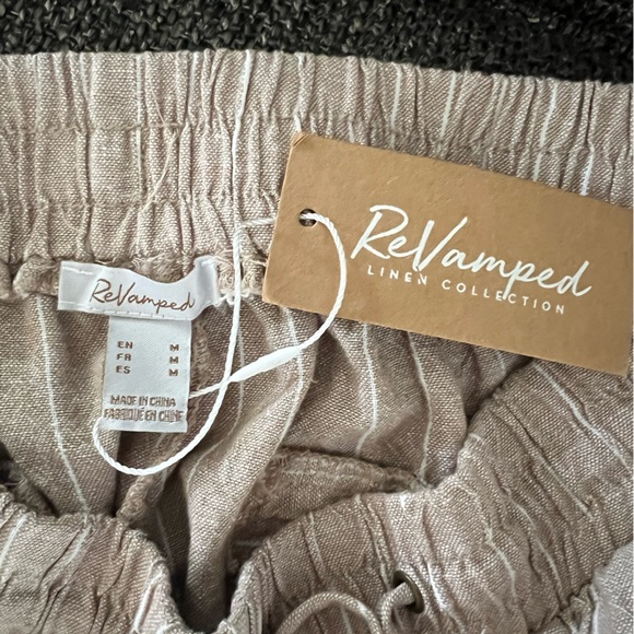 NEW Women’s Linen Joggers ReVamped Size Med Beige Pinstriped - Picture 5 of 6